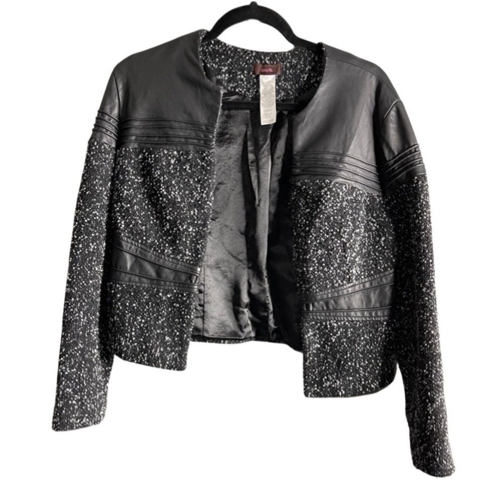Mark faux leather and tweed cute edgy jacket, women size L with hook close